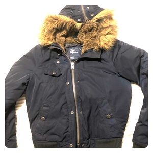 American Eagle blue bomber jacket with hood